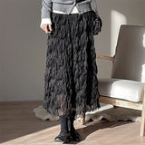 Wave Roll High-End Folded Half-Body Dress Women's Spring 2025 New High-Rise Thin Long A-Word Big Swing Yarn Skirt
