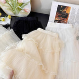 Gentle Wind And Wood Ear Side Hollow Net Yarn Splicing Half Skirt Women Summer High-Waist A Word Loose Multi-Level Cake Skirt