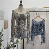 Real Shot Long-Sleeved T-Shirt With Thoracic Horns With Irregular Lotus Leaf Edge Drifting Belt 8038