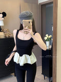 French Temperament Gentle Style Design Stitching Sling Vest Women 2026 Summer New Slimming Top
