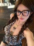Spice Leopard Print Small Sling Female Pure Lust Wind To The Waist Alone Special To The Design Of The T-Shirt Feeling Ribbon Hanging Neck Vest