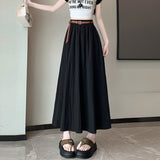 Casual Comfort French Tian Silk Linen Blending Feeling Tight Waist Half-Body A Skirt Umbrella Skirt With Belt