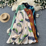 French Printing High-Waisted Thin A Word Hundred-Fold Skirt Women Summer Mid-Summer Skirt Holiday Style Commuting Skirt