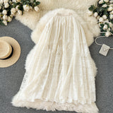 Sweet Lace Hook Flower Butterfly A-Word Dress Dress 2025 Spring And Summer New Long-Skinny Dress Girl With High-Waisted Slimming Half-Dressed