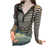 Lyselle Skin-Skinned Air-Conditioned Hoodie Bumps Striped T-Shirt Women's New Long-Sleeved Hoodie In Autumn