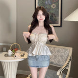 Pink Hanging Neck Small Sling Vest Woman Wearing Summer Sweet Hottie Sexy Shoulder Tat Thai