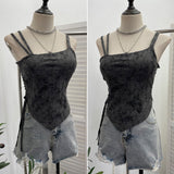 Real-Action Wasteland Hottie Wearing Sling Vest To Do Old Hole Tie Dye With Chest Cushion Short Sleeveless Top 1662