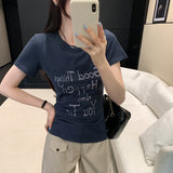 Spice Girls Shoulder Collar Letter Repair White Short-Sleeved T-Shirt Women's Summer 2026 New Super-Good-Looking Top
