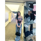 Purely Sexy Hottie Mesh Yarn Shoulder Short-Sleeved T-Shirt Girl Autumn New Slimming Short-Sized Top