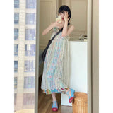 Vintage Splicing Floral Dress Loose Floral Sling Skirt Lace Folded In A Vest Dress Mid-Long Hoodie Set
