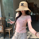 Sweet And Gentle Wind Shoulder U Collar Two Short-Sleeved T-Shirt Women's Summer 2026 New Burst Small Short Top