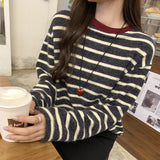 2025 Striped Color Grinding Loose Inside The Bottom Shirt Women's Autumn And Winter Korean Design Feeling Long-Sleeved T-Shirt Top