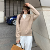 Early Autumn Unique Super Good Color Fake Two Long-Sleeved Knitted Shirt Women 2025 New Loose Thin Single Put On Clothes