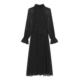 French Wave Point High Collar Wrinkled Chiffon Dress 2026 Spring And Summer Black Dress Woman 27014104