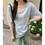 White U-Neck T-Shirt Women's Short-Sleeved Summer 2025 New Loose Thin Inside Hit Bottom Blouse