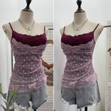 Real Shooting Holiday Style Hottie Fake Two Lace Splicing Mesh With Tector-Tie Sling Vest Tau