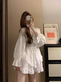 White Long-Sleeved Dress Women Autumn Super Fairy Lace Cake Skirt French Sweet A Word Fluffy Skirt