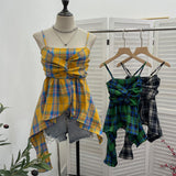 Real Shooting Irregular Skirt Lattice Sling Vest Women's Summer Design Sleeveless Top 9151