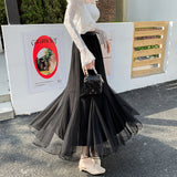 Small Net Yarn Skirt 2025 Spring And Summer High-Waist A Word 100-Fold Skirt In The Long Fishtail Dress Women's Long Dress