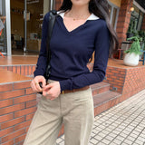 Clip-Colroned Light People Know Old Money Style Wearing A Sweater Long-Sleeved Knitted Bottom Shirt Women's Autumn And Winter Short Top