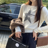 Commuter Lazy Five-Pointed Star Print Round Collar Collar Sweater Women Autumn New Loose Long-Sleeved Knitwear