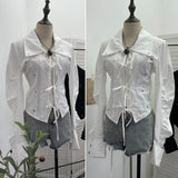 Spring And Autumn New ñÞÖåü]ÐÎ ïÎ Empty Tidal With Long-Sleeved Shirt Bow Collar Top 2776