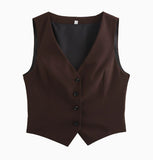 Summer New V-Neck Single Buckle Vest With Belt Broad Leg Trousers Suit For Women