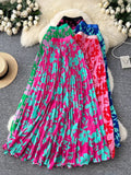 French Temperament Print High Waist Thin A Word Big Swing 100 Folded Skirt 2026 New Holiday Style Long Skirt