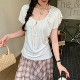 French Design Sense V Tie Loose Lazy And Slack Design Sense Short-Sleeved T-Shirt 2026 New Top