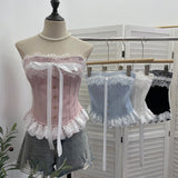Court Style Lace Lace With Bow With Breast Pads With Bra Vest Short Strap Back Coat 2817