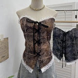 Real-Patting Hottie With Chest Pads With Bra Lace Spliced Slings Slings Women Wearing Short Tops