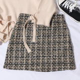 Small Scented Coarse Flowers, Lattice Half-Dress Woman 2025 Autumn And Winter New High-Waisted Thin Ass A-Word Skirt 8920