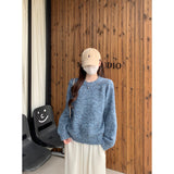 2025 Autumn And Winter Version Of The Round Collar With Loose Shoulder Knitted Shirt Thick Sweater Bottom Long-Sleeved Top
