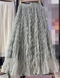 Wave Roll High-End Folded Half-Body Dress Women's Spring 2025 New High-Rise Thin Long A-Word Big Swing Yarn Skirt
