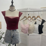 Real-Spat Thai-Style Small Design Mesh Yarn Draw-Folded Breast Sling Sling With Bra Cushion Short Sleeveless Top 8022