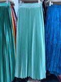 Tightening The Pearl Light Hundred Folded Half-Dressed Dress Woman 2025 Early Spring Glossy Color Color Hanging High Waist Thin Word Long Dress
