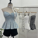 Small Fragrant Wind With Hanging Neck Bow Sling Vest Short High-Waist Shoulder Tector Blouse 2613