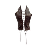 Real Shoot Babes Sexy Hollow Strap Hanging Neck Pu Sling Sling Vest Short-Carded Back Dress Woman 8120