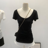 Lyselle Tiansi Slimy Big U-Neck Slim Short-Sleeved T-Shirt For Women's Summer New Long-Term Top
