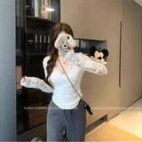 Light-Cooked Wind Sexy V-Neck Lace Hollow Bottoming Shirt Woman 2026 Spring And Autumn Hong Kong Hottie Repair Long-Sleeved Tops