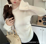 Heavy Industry Nail Ball Collar Collar Collar Sweater Women In Autumn And Winter With High-Level Horn Sleeve Tops Knitted Bottom Shirt