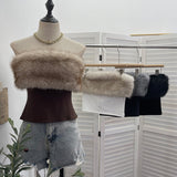 Real Shooting Hottie Hair Splicing Elastic Brush Chest Vest Zipper Umbilly Short Sleeveless Top 6285