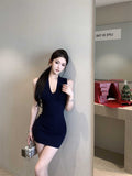 Pure Lust Wind V Collar Knitted Vest Dress Women Summer Tight Short Dress Sexy Figure Pocketed Ass Skirt