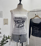 Real Shooting Spice Girls Shoulder Mesh Sun Hooded Sling Sling Long-Sleeved T-Shirt Top Two Sets Of Women 8862