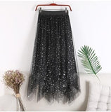Autumn/Winter 2025 New High Waist Star Liangli Gold Velvet Lining Irregular Net Yarn Mid-Length Skirt