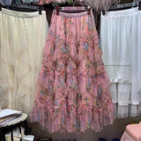 Heavy Industry Nail Pearl Irregular Dress Pined Printed Dress Color Cake 2025 New Half-Body Dress Net Yarn Long Dress