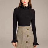 Pure Hot Girl Tight Inside The Thin Knitted Jersey Girl 2025 Autumn And Winter High-End Wooden Ear Collar Sweater Top