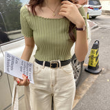 White Top Women's Tide 2025 Summer Korean Version Of The New Shoulder Short-Sleeved T-Shirt