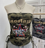 Real-Shooting Camouflage Letter Print Chest Vest With Chest Cushion Anti-Slip Strip Drawstring With Short Top 1595