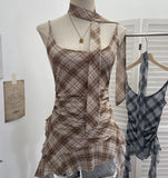 Real Shooting Mesh Lattice Asymmetric Slings Women Summer New Vest Repair Ribbon Hanging Neck Sleeveless Top 8160